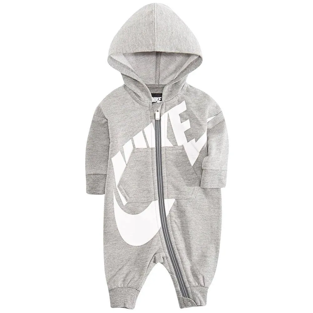 Nike Boys' Baby Boys French Terry Hooded Coverall - Heather Grey - 3 Months