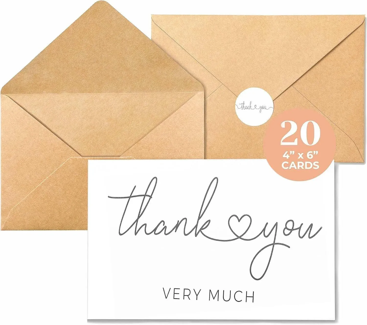 Thank You Cards with Envelopes, 20 Pack bulk White Thank You Cards 4 x 6 Inch, T