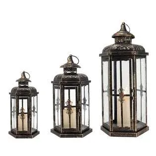 JHY Design Set of 3 Decorative Candle Lanterns 20.5''&14"&10" H Outdoor Candle ...