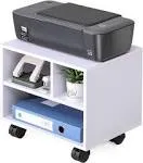 Small Printer Stand on Lockable Wheels, White Mobile Under Desk Work Cart 