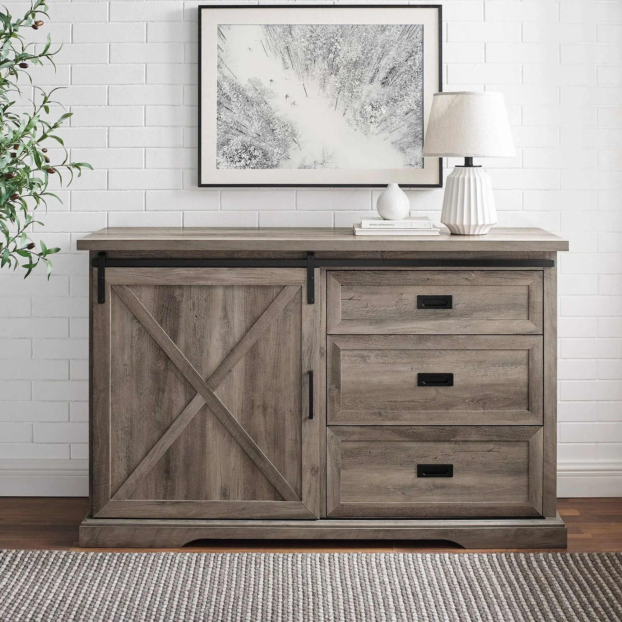 56" Sliding x Barn Door Sideboard - Grey Wash