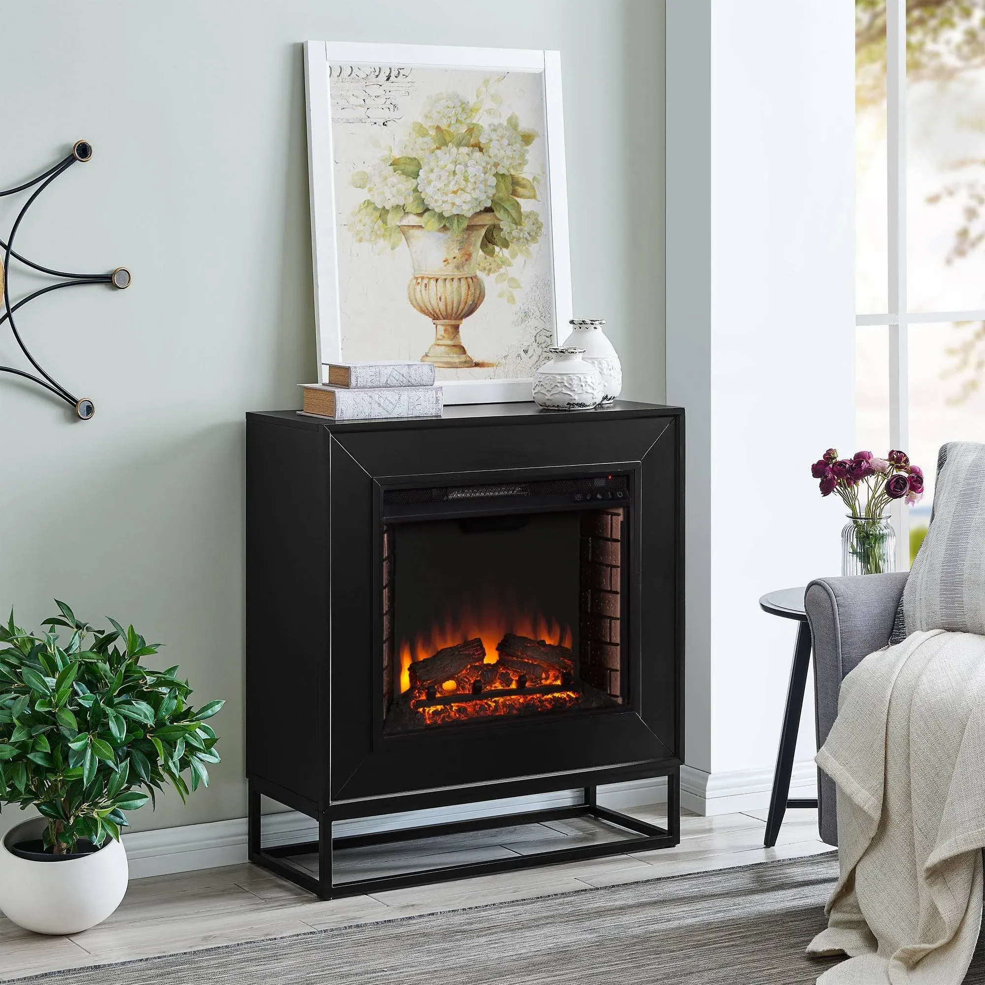 SEI Furniture Francis Contemporary Black Wood Electric Fireplace