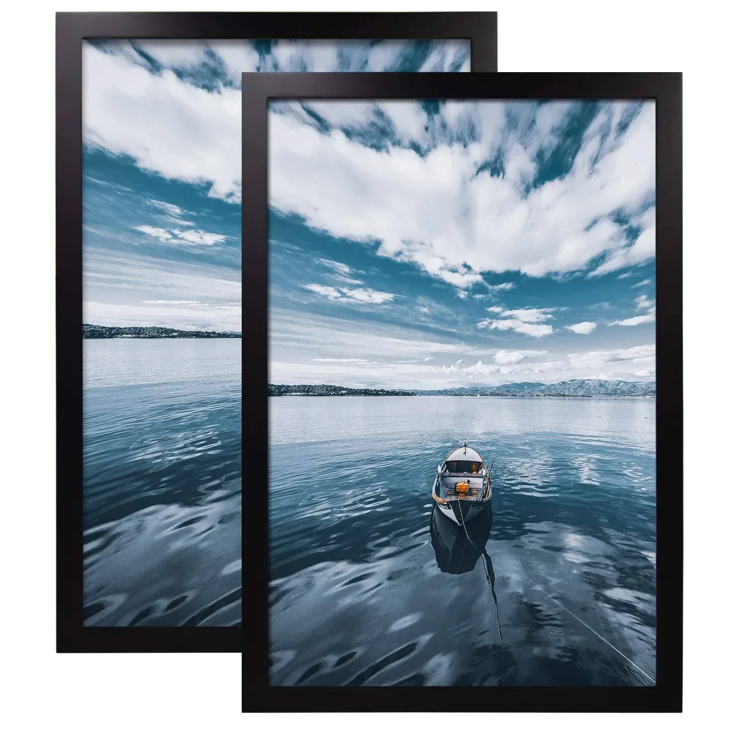 Egofine A2 Picture Frames Set of 2 Matted for A3 - Solid Wood Acrylic Plexiglass Front for Wall Mounting Hanging Vertically or Horizontally, Black - 16.5 x 23.4 in