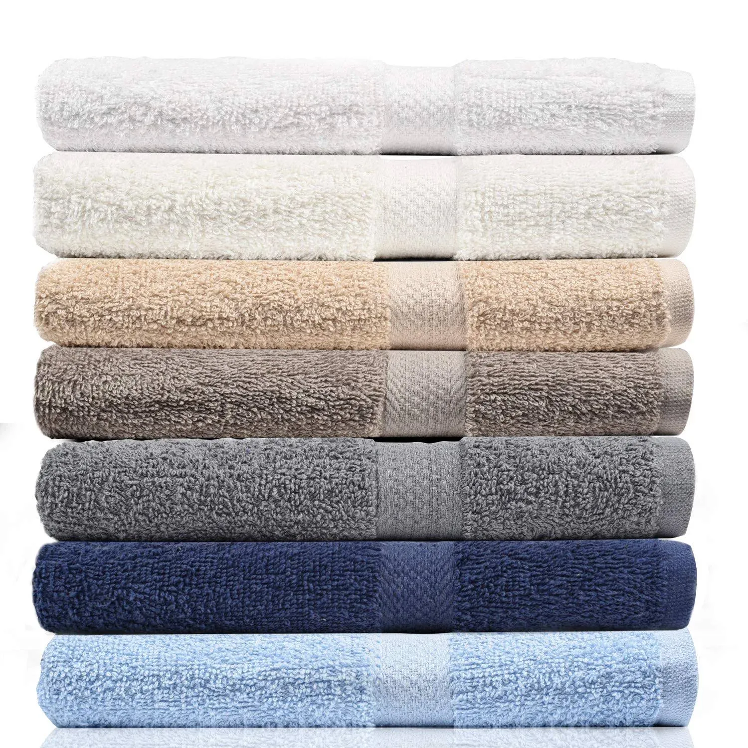 CrystalTowels 7-Pack Bath Towels - Extra-Absorbent - 100% Cotton - 27" x 52" (Neutrals)