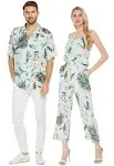 Hawaii Hangover Matchable Couple Hawaiian Luau Shirt or V-Neck Jumpsuit with Pockets in Wispy Cereus Light Blue