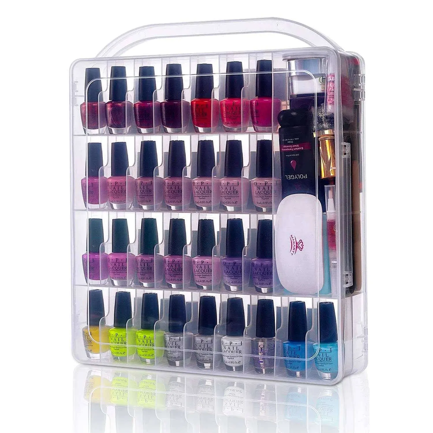 Makartt Gel Nail Polish Organizer Holder for 60 Bottles with Large Separate Compartment Universal Clear Nail Storage Travel Case Space Saver for Manicure Tools Nails Supply Displayer N-03