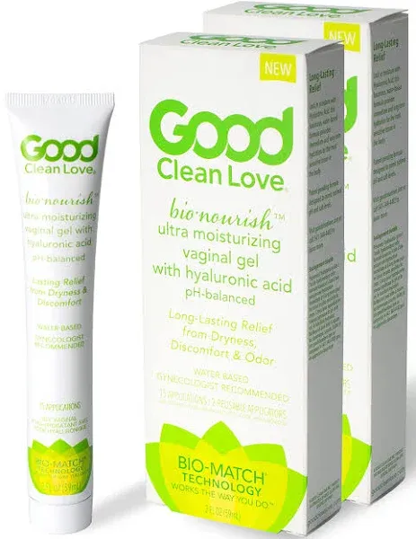 Good Clean Love BioNourish Ultra Moisturizing Vaginal Gel with Hyaluronic Acid, pH-Balanced Vaginal Moisturizer, Water-Based Feminine Care, Long Lasting Relief from Dryness & Discomfort, 2 Oz (2-Pack)