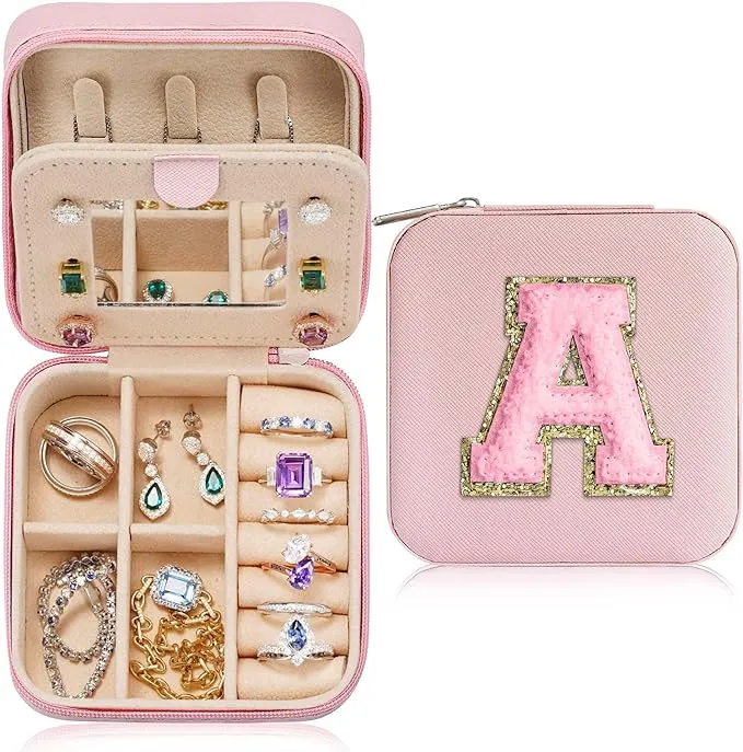 Parima Personalized Jewelry Holder & Organizer Case - Pink Travel Jewelry Box with A Initial | Birthday Gifts for Women & Girls - Travel Essentials