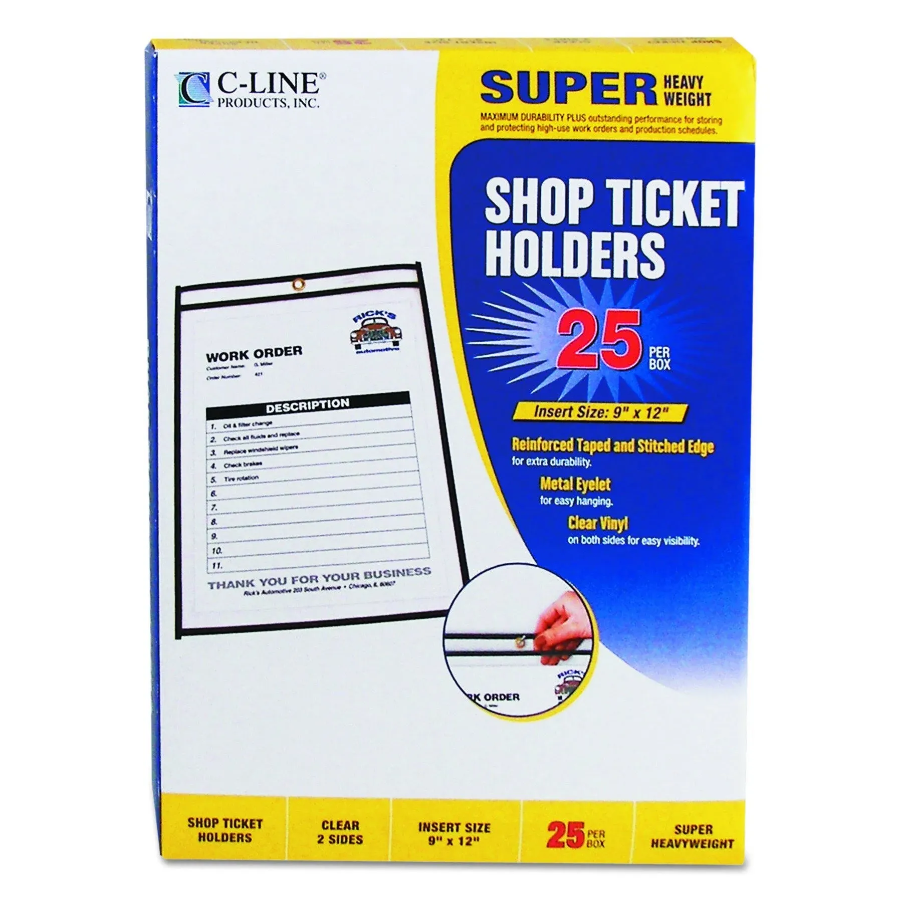 25 Pack C-Line Stitched Shop Ticket Holder Sleeves: Both Sides Clear, 9&#034; x 12&#034;