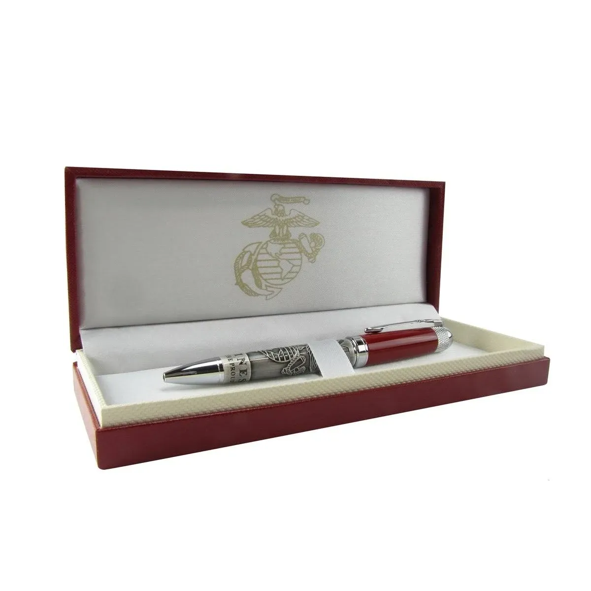 US United States Marine Corps Heavy Metal Red Ball Point Pen/Box USMC Gift Set