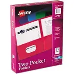 Avery Two Pocket Folder - Letter - 8.50" X 11" - 20 Sheet Capacity - 2 Pockets - Embossed Paper - Assorted - 25 / Box (AVE47993)