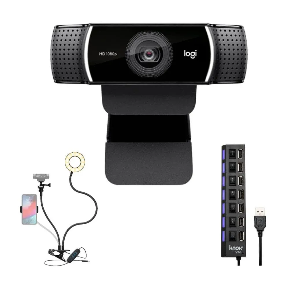 Logitech C922 Pro Stream 1080p Webcam with Ring Light and USB Hub