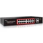 PoE Switch with 16 POE Ports +2 Gigabit Uplink,1 x 1.25G SFP,802.3af/at PoE+ to