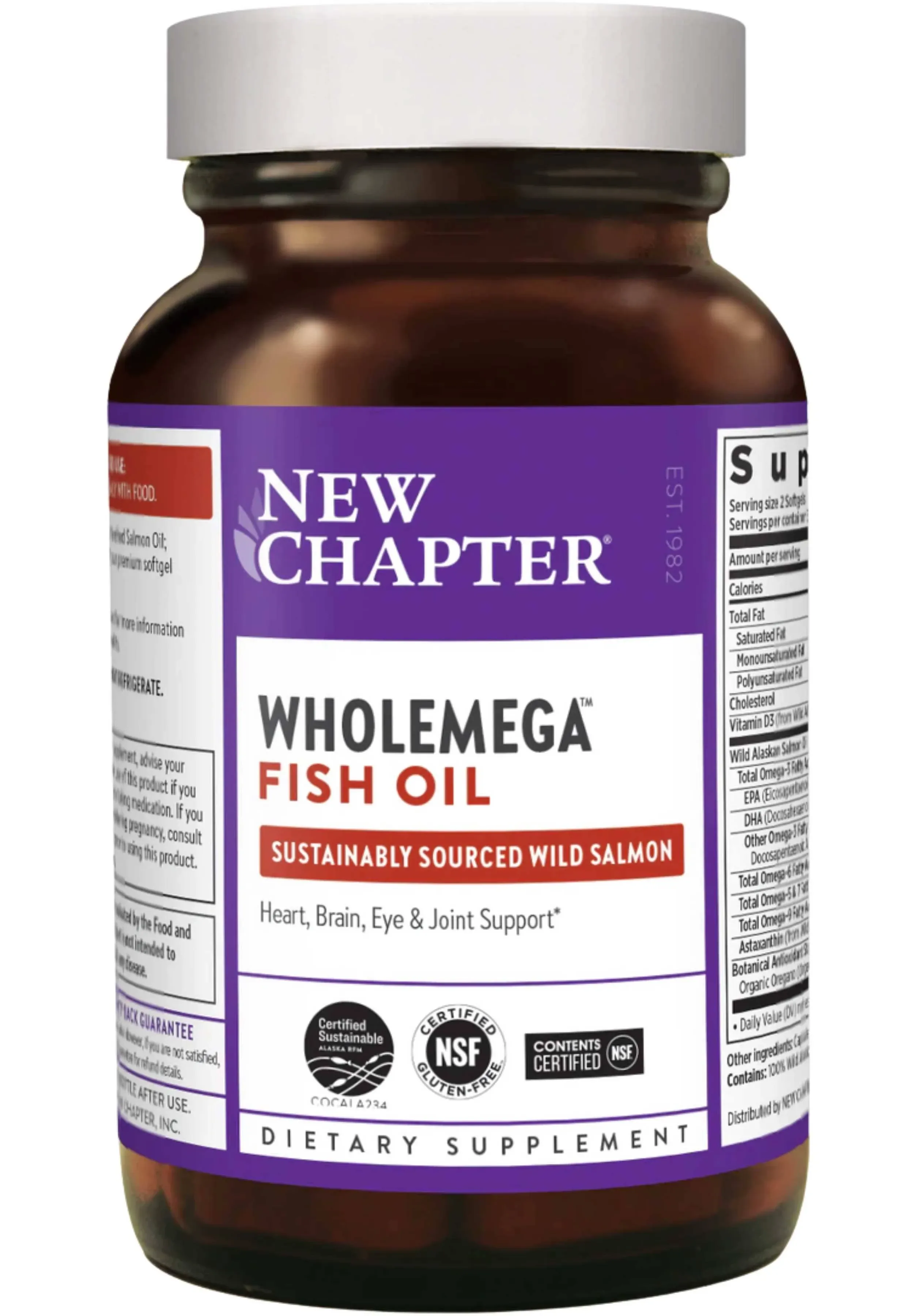 New Chapter Wholemega Fish Oil Supplement - Wild Alaskan Salmon Oil with Omega-3 + Vitamin D3 + Astaxanthin + Sustainably Caught - 120 ct, 1000mg Softgels