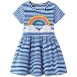 Youlebao Girls Cotton Long Sleeve Casual Cartoon Appliques Striped Jersey Dresses ...