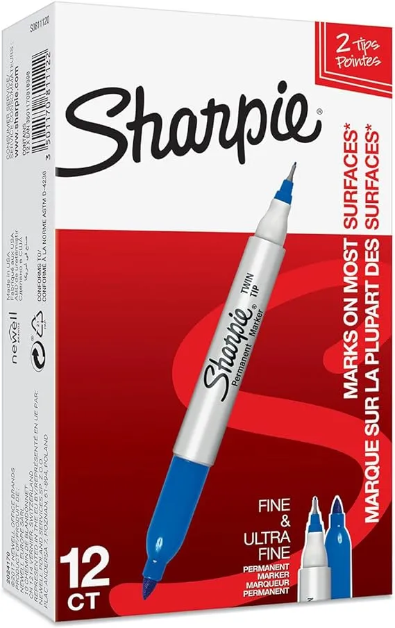 Sharpie Twin Tip Permanent Marker Fine Tip Blue 12 pc(s)