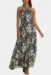 Metallic Floral Halter Gown