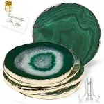 Green Agate Coasters Set of 4,Natural Geode With Gold Edge-4pk 