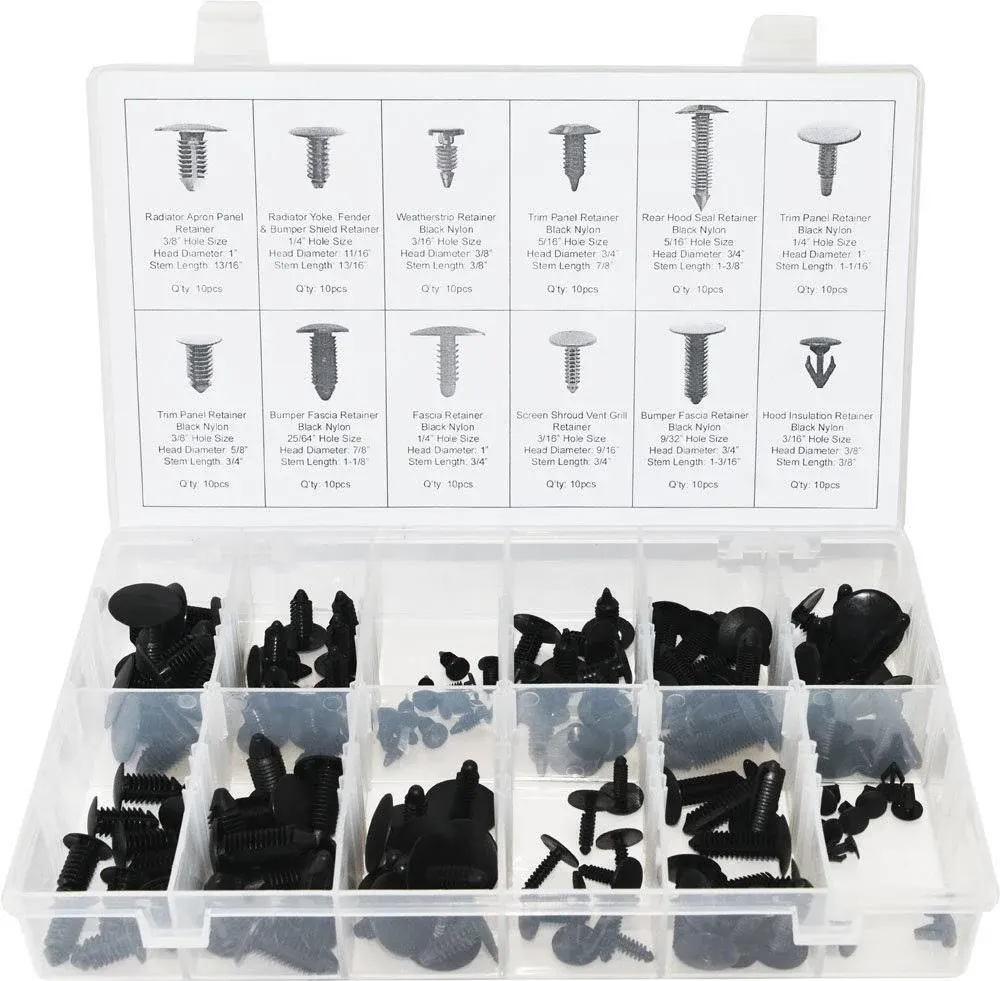 Swordfish 60660 120pc Universal Auto Body Shield Retainer Fastener Assortment