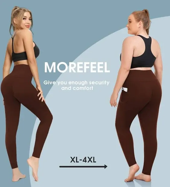 MOREFEEL Plus Size Leggings for Women with Pockets-Stretchy X-4XL Tummy Control High Waist Womens Leggings Workout Yoga Pants