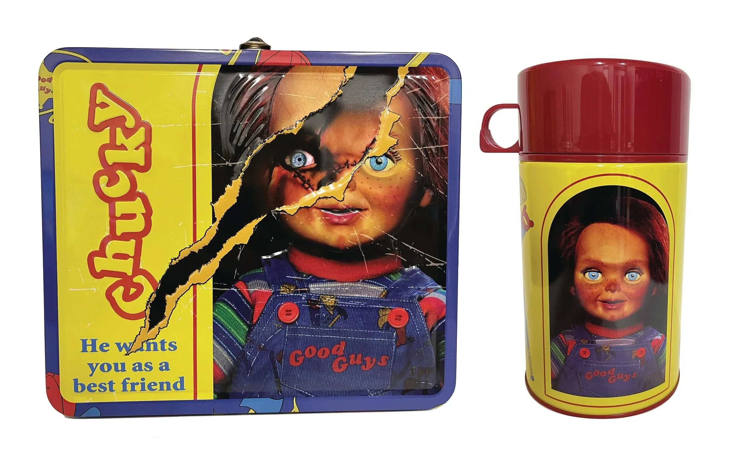 Child&#39;s Play - Chucky Retro Style Metal Lunch Box &amp; Beverage Container