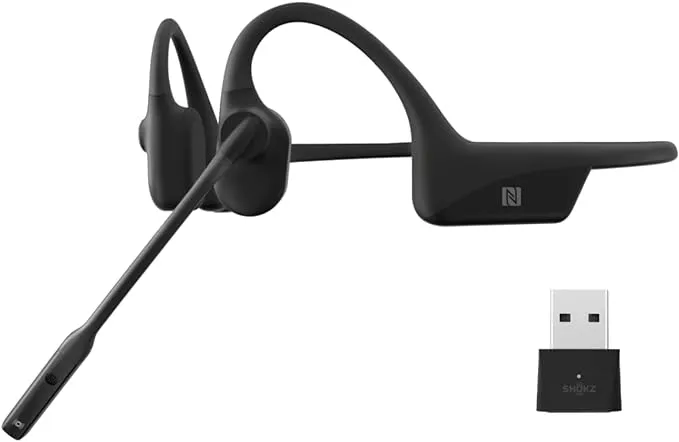 Shokz (AfterShokz)OpenComm UC Bone Conduction Bluetooth Stereo Computer Headset with Loop100 USB-A Adapter-Wireless PC Headphones with Noise-Canceling Boom Microphone for Home Office Use,with Bookmark