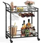 VASAGLE Bar Cart Home Bar Serving Wine Cart with 2 Mirrored Shelves