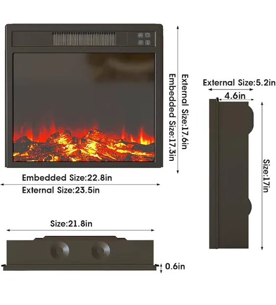 23" Electric Fireplace Insert, Recessed 1500W Fireplace Heater with Low Noise, Remote Control with Timer, Touch Screen, Adjustable Flame Brightness