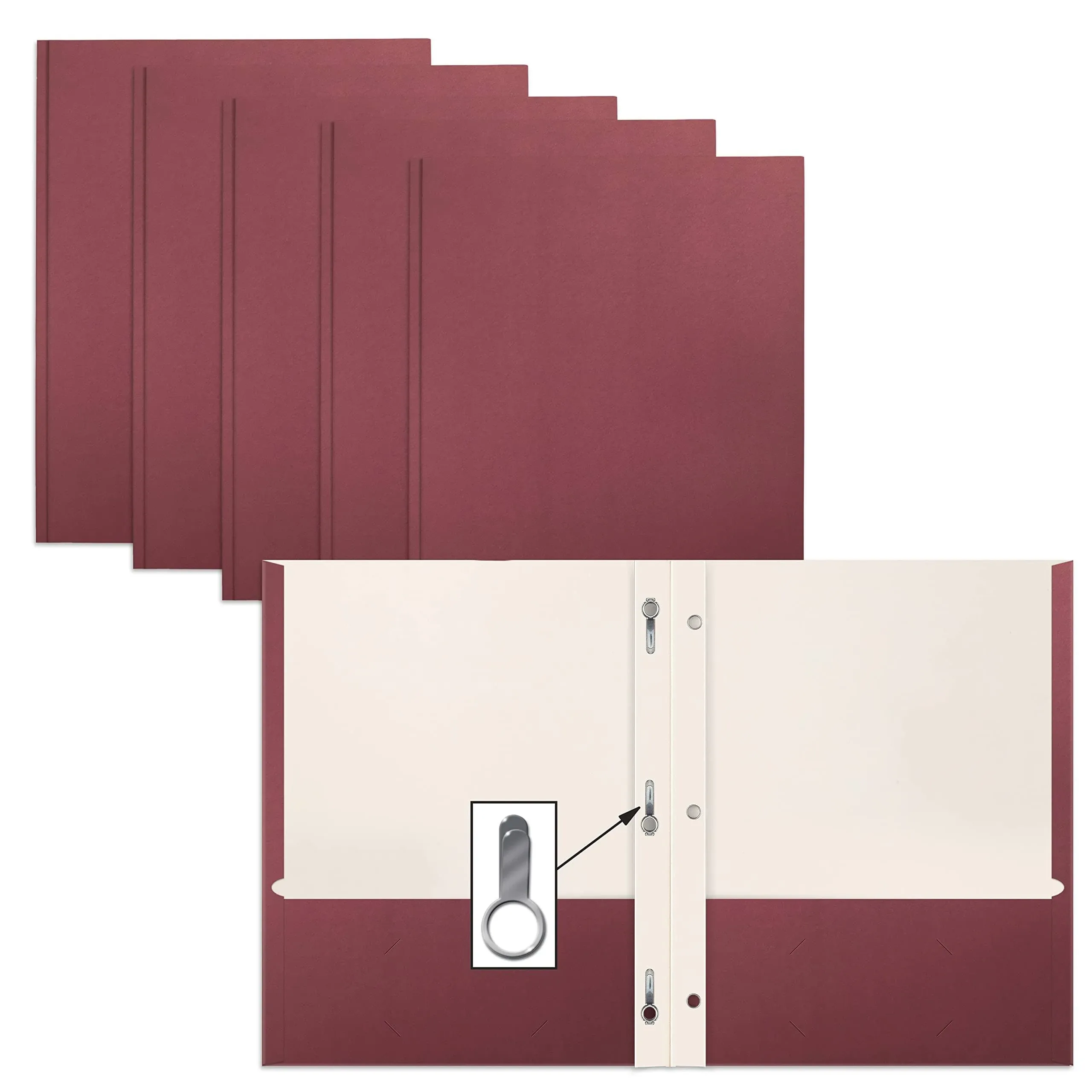 2 Pocket Paper Folders Portfolio W/Prongs, Matte Texture, Letter Size, Burgundy, 50PK