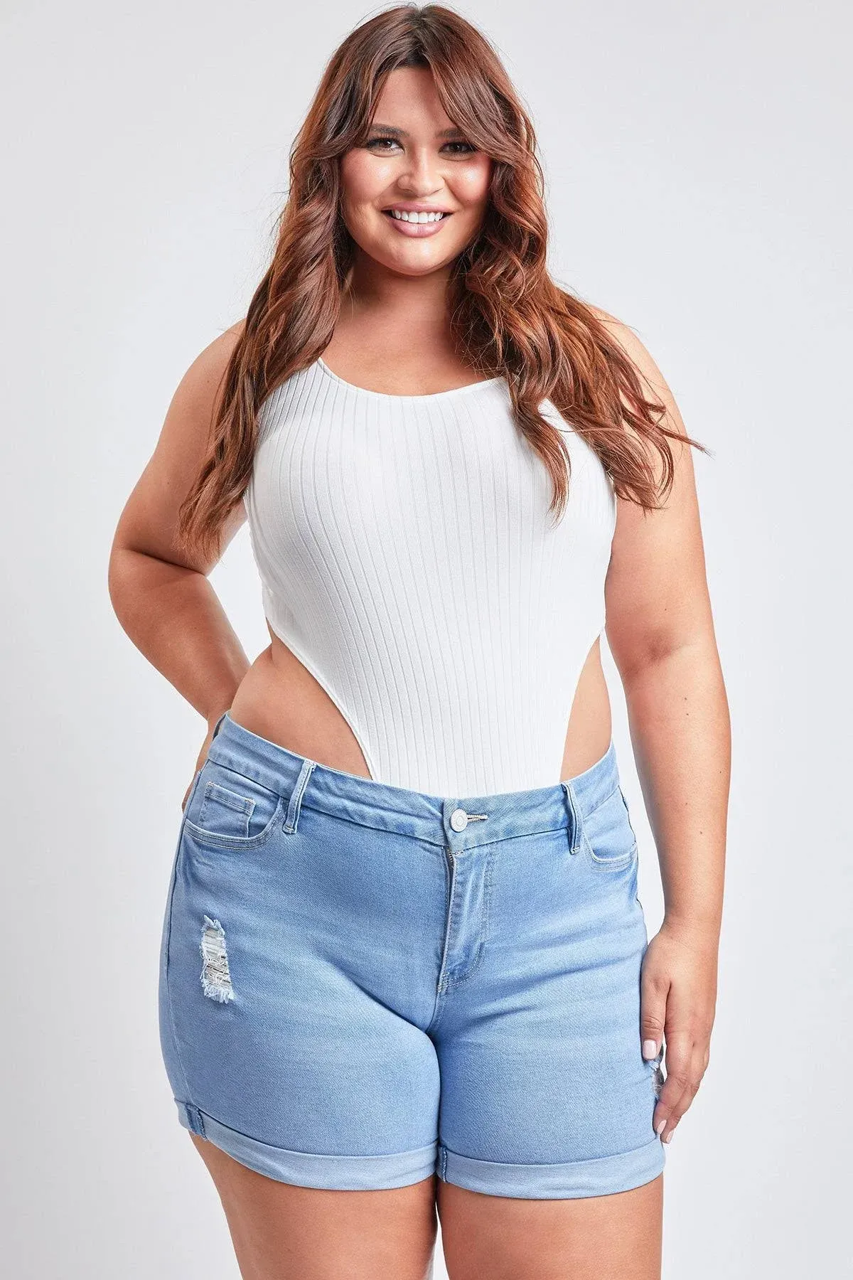 Ymi Plus Size Women's Curvy Fit Ultra Cuffed Shorts 16 Light Blue