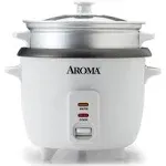 Aroma 6-Cup Rice Cooker and Food Steamer, White