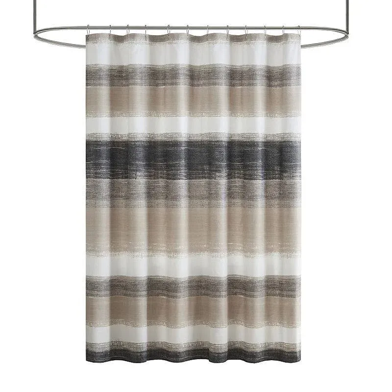 Madison Park Essentials Shower Curtain, Watercolor Print Multi Taupe Shower Curtain for Bath Room, Modern Bathroom Décor, Machine Washable, Microfiber Fabric Shower Curtain, Saben, 72x72 Taupe/Black