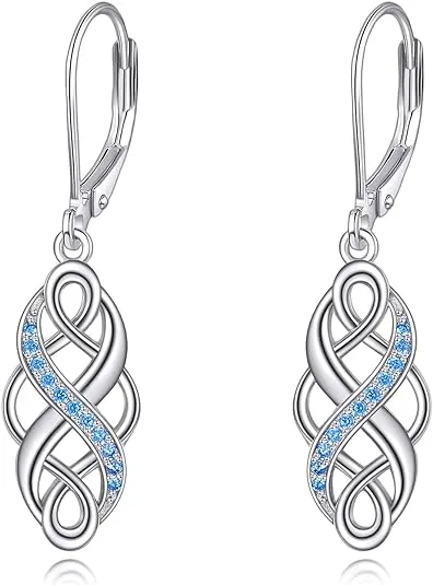 YFN Sterling Silver Celtic Knot Dangle Earrings Good Luck Irish Celtic Knot V...