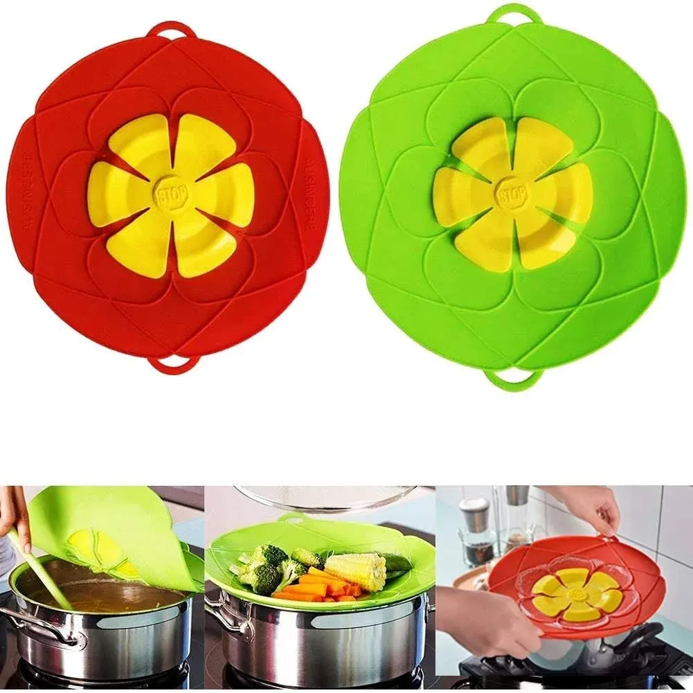 2 Pack Spill Stopper Lid Cover, 10.2 inch and 11 inch, Boil Over Spill Stopper, Microwave Splatter Food Cover, BPA-Free Silicone Lids and Dishwasher Safe, for Home Kitchen