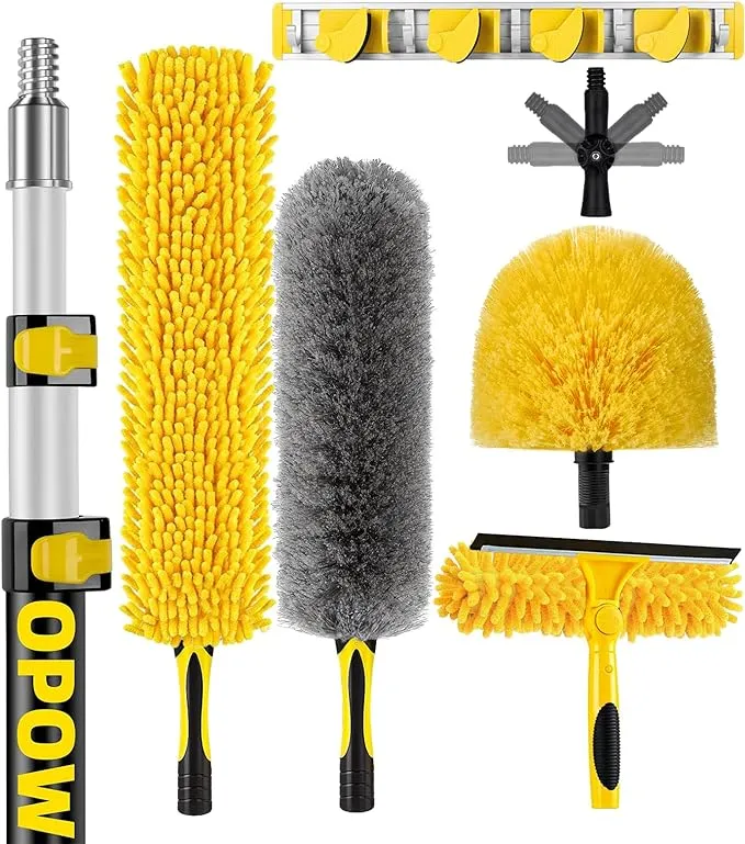 25 Foot High Ceiling Duster Kits with 5-18ft Heavy Duty Extension Pole, High Reach Duster for Cleaning,Microfiber Feather Duster,Cobweb Duster,Ceiling Fan Duster,Window Squeegee & Cleaner