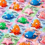 28 Packs Valentine&#039;s Day Gift Cards with Sea Animal Unzip Popping Eyes Keychains