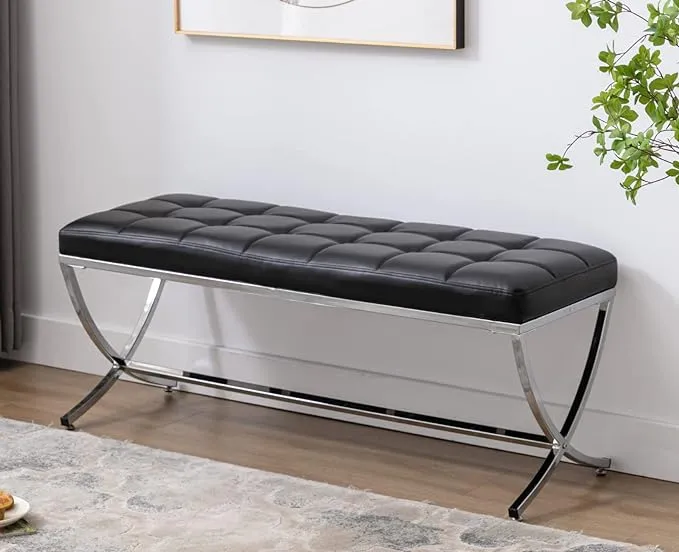 Modern Entryway Bench Leather Dining Bench, Leather Bench for Living Room