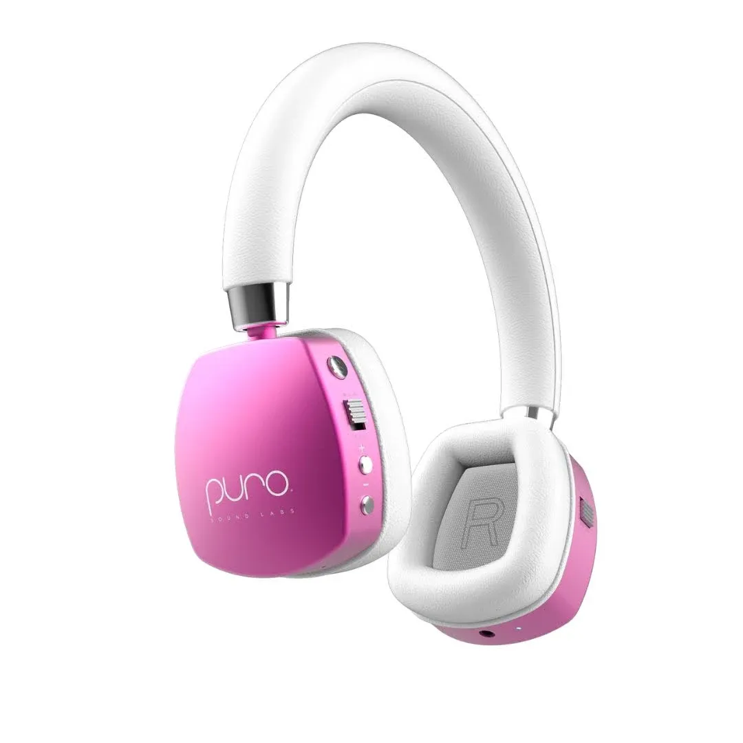 Puro Sound Labs PuroQuiet Plus Volume Limited On-Ear Active Noise Cancelling Bluetooth Headphones– Lightweight Headphones for Kids with Built-in Microphone–Safer Sound Studio-Grade Quality (Pink)