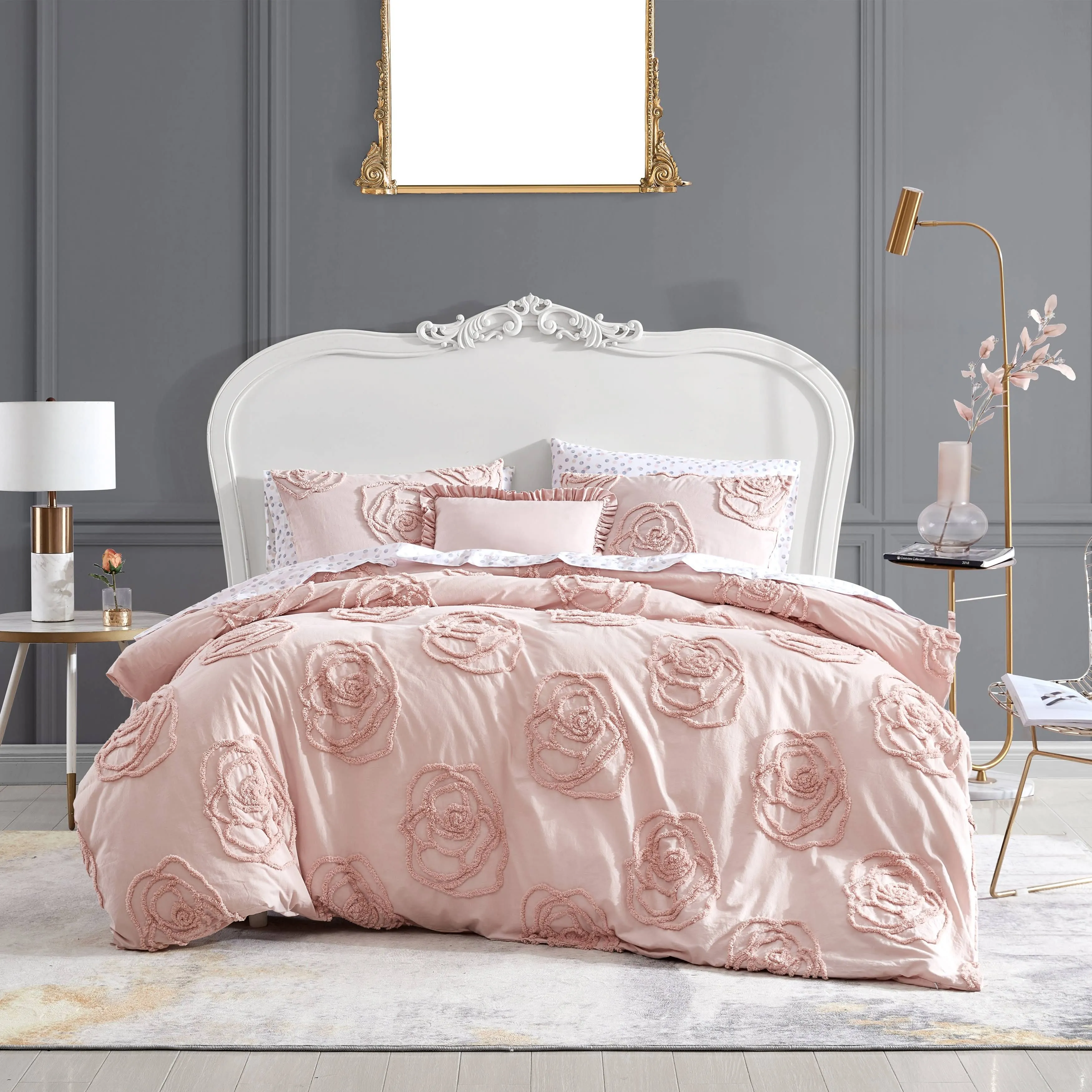 Betsey Johnson Rambling Rose Pink King Duvet Cover Bonus Set