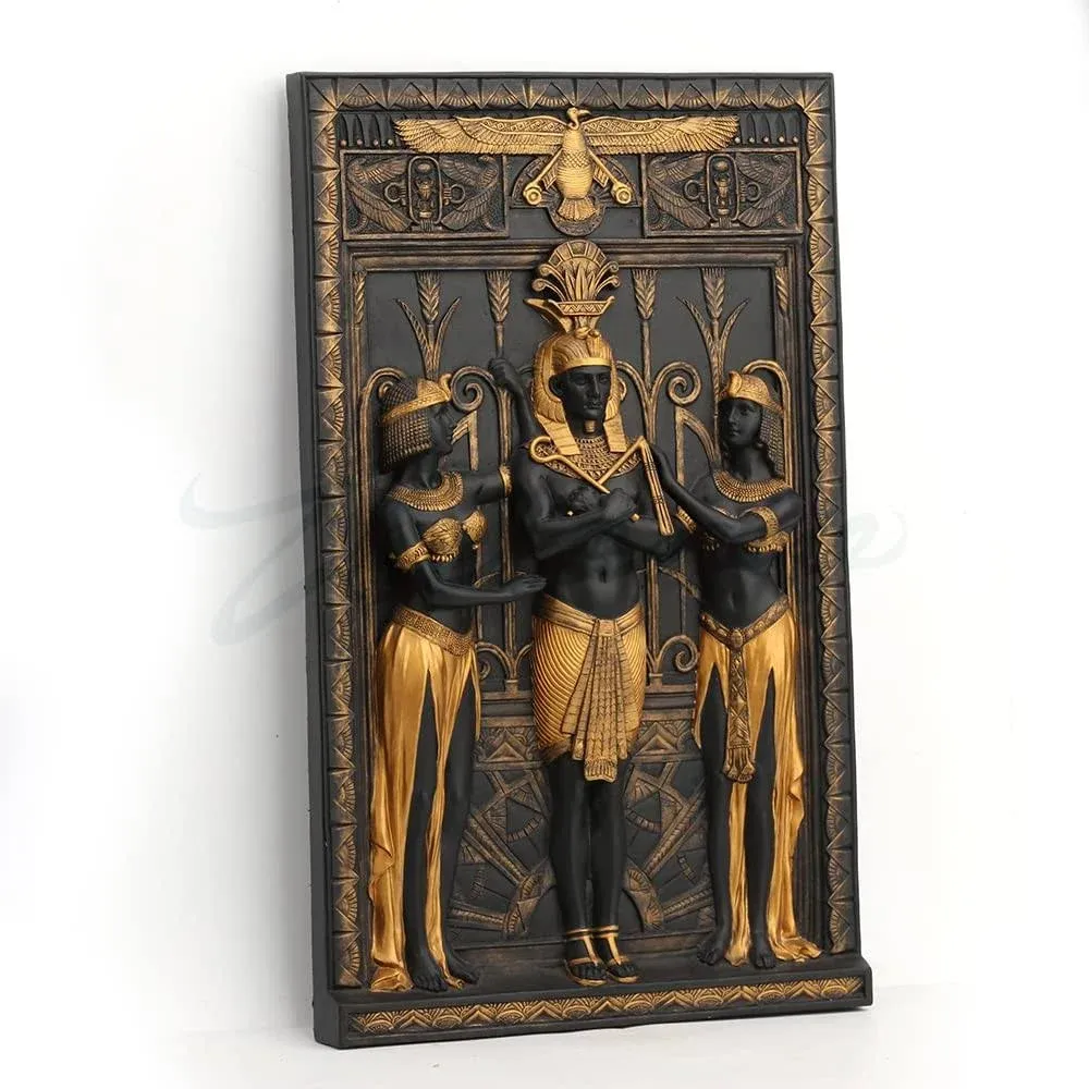 Art Deco Egyptian Pharaoh With Maidens Wall Plaque Black Gold Resin Wall Decor