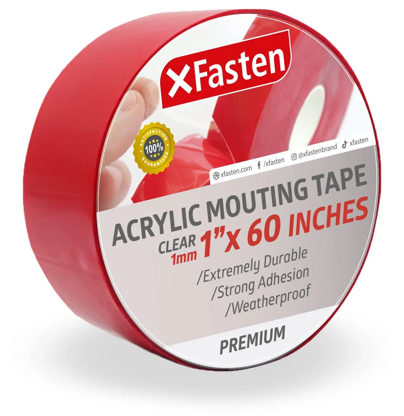 XFasten Double Sided Tape Acrylic Mounting Tape Removable, 1-Inch x 60-Inch