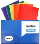 SUNEE 2 Pocket Folder (24 Pack, Assorted Colors) Heavy Duty Plastic Folders with Pockets Fit Letter-Size Papers, Two-Pocket Poly Folders Bulk for School, College, Office