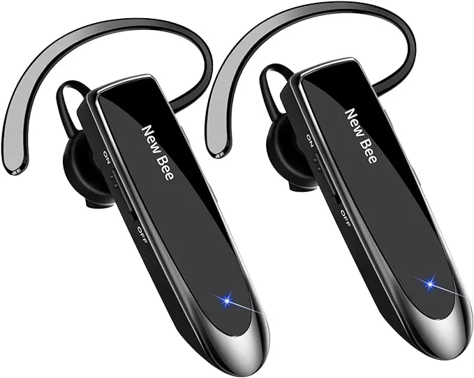 New bee [2 Pack] Bluetooth Earpiece Wireless Handsfree Headset V5.0 24 Hrs Driving Headset with Mic 60 Days Standby Time Headset Case for iPhone Android Samsung Laptop Truck Driver